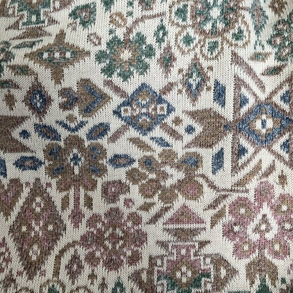 Vintage Floral Knit Fair Isle Abstract Sweater Boho Scandinavian Feminine Girly - Picture 5 of 6